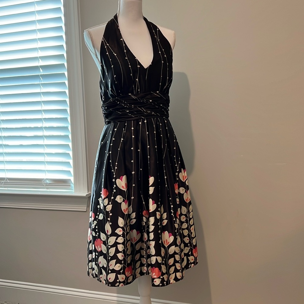 EUC Vintage Jessica Howard Halter Mod‎ Print Dress Floral size 10 Petite Brown